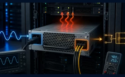 Rear three-quarter view of a rack server with two high-wattage hot-plug power supply modules