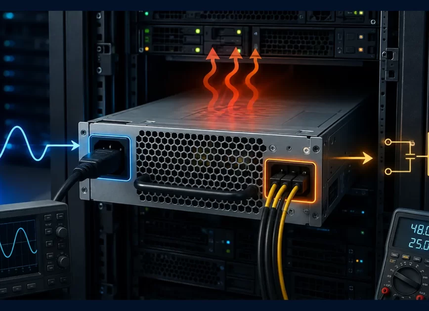 Rear three-quarter view of a rack server with two high-wattage hot-plug power supply modules