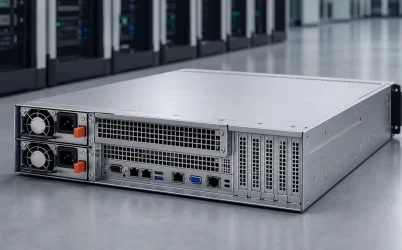 Rear three-quarter view of a server with two removable CRPS power modules