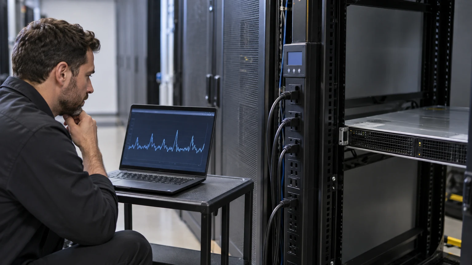 Metered rack PDU and data log showing a server energy profile