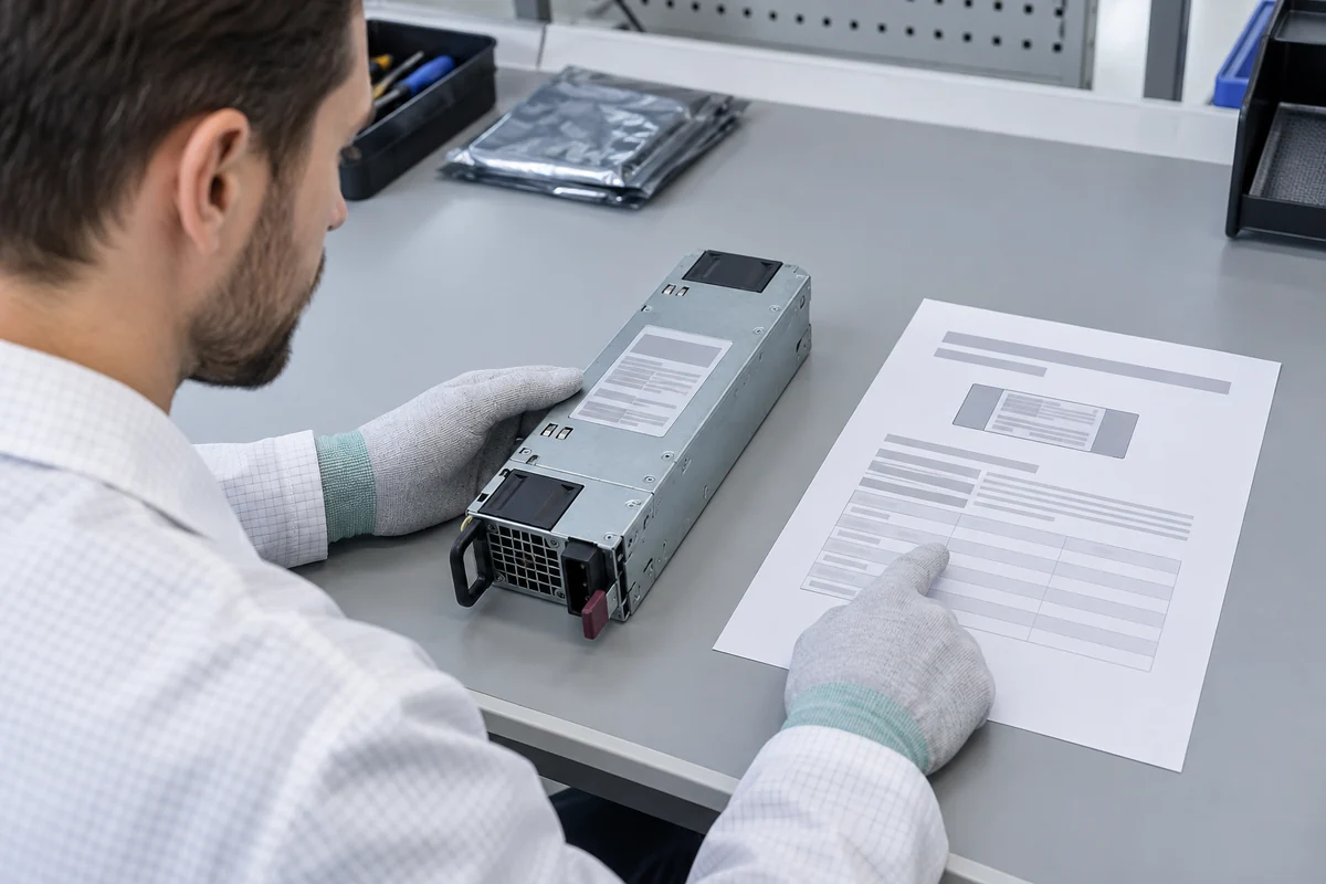 Server power supply model label check