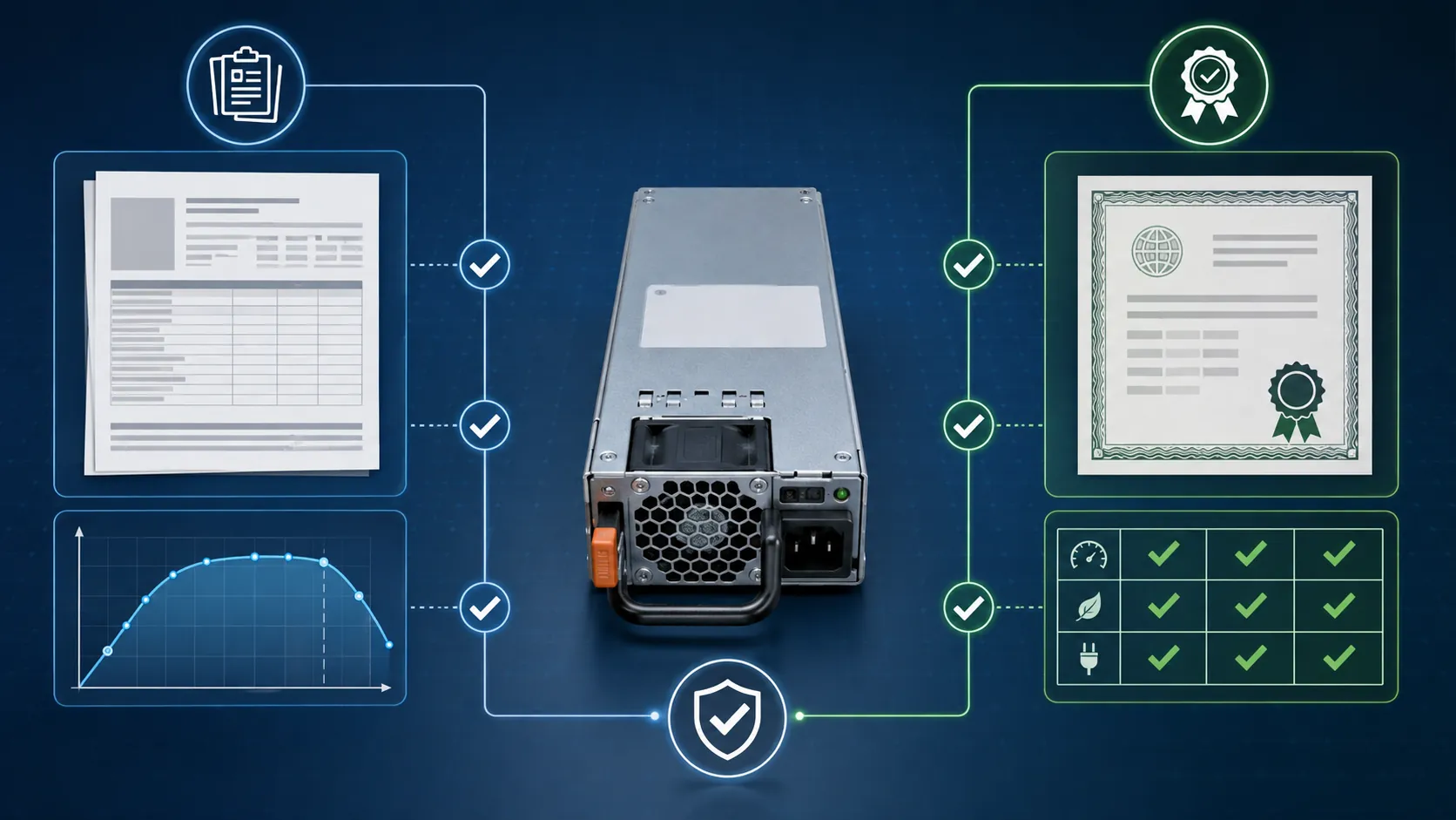 Server power supply module, pair, kit, and complete redundant assembly shown as distinct purchase scopes