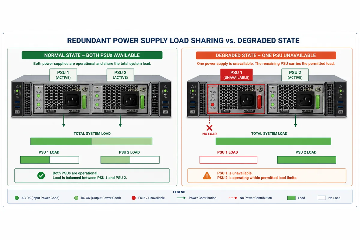 Server PSU operating envelope with input, airflow, temperature, and PDB constraints