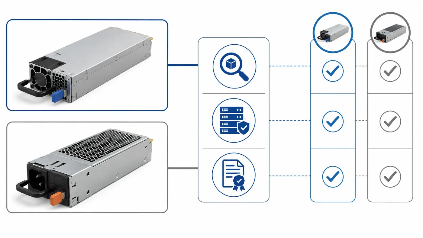 three distinct server power supply candidates organized by exact product identity