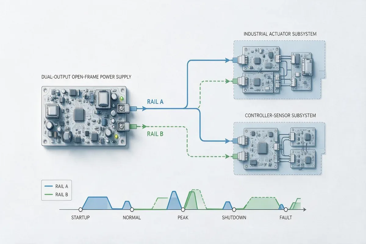 Two-rail load-state diagram for a dual-output open-frame power supply
