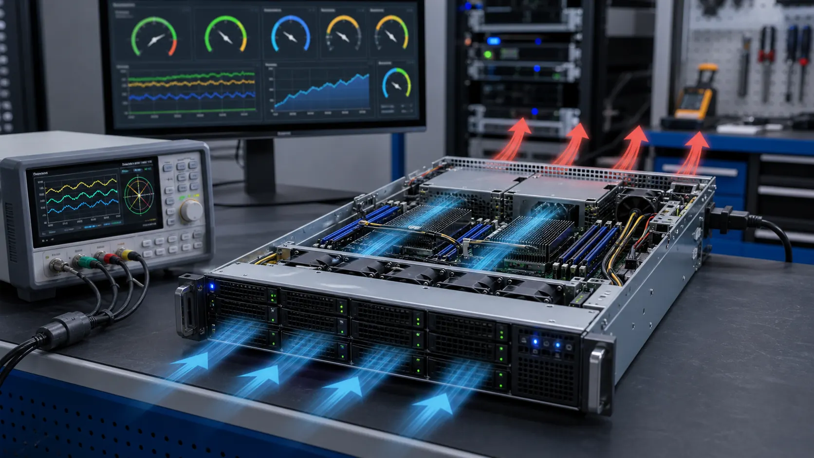 Two unit server power supply load and airflow test