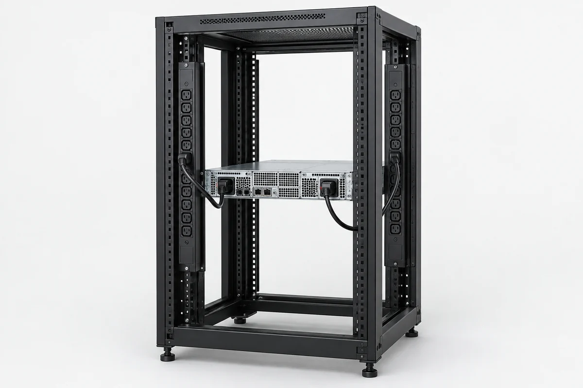 Two server power feeds at rack PDUs